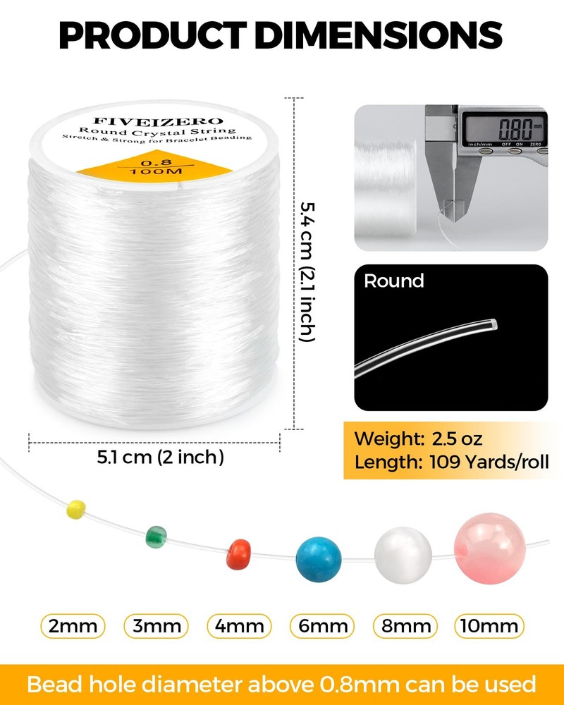 1 Rolls FIVEIZERO Elastic Bracelets String Cord,0.8 Round Crystal Elastic St...