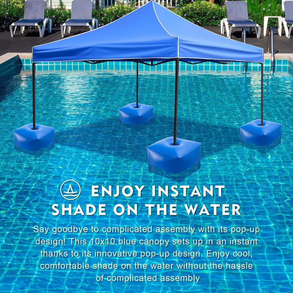 10'× 10' Floating Pool Canopy Set with 4 Pcs Water Canopy Shade Float Kits St...