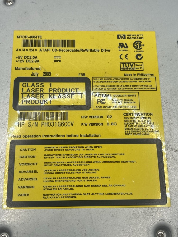 HP CD-Writer Plus 4X/4X/24X CD-RW ATAPI Internal Disk Drive MTCR-4804TE