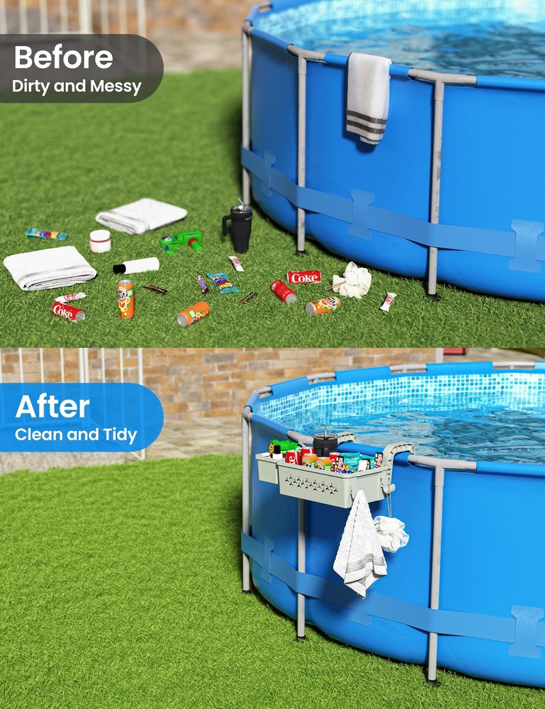 2 Sets Upgrade Poolside Storage Basket, Above Ground Pool Storage Basket with...