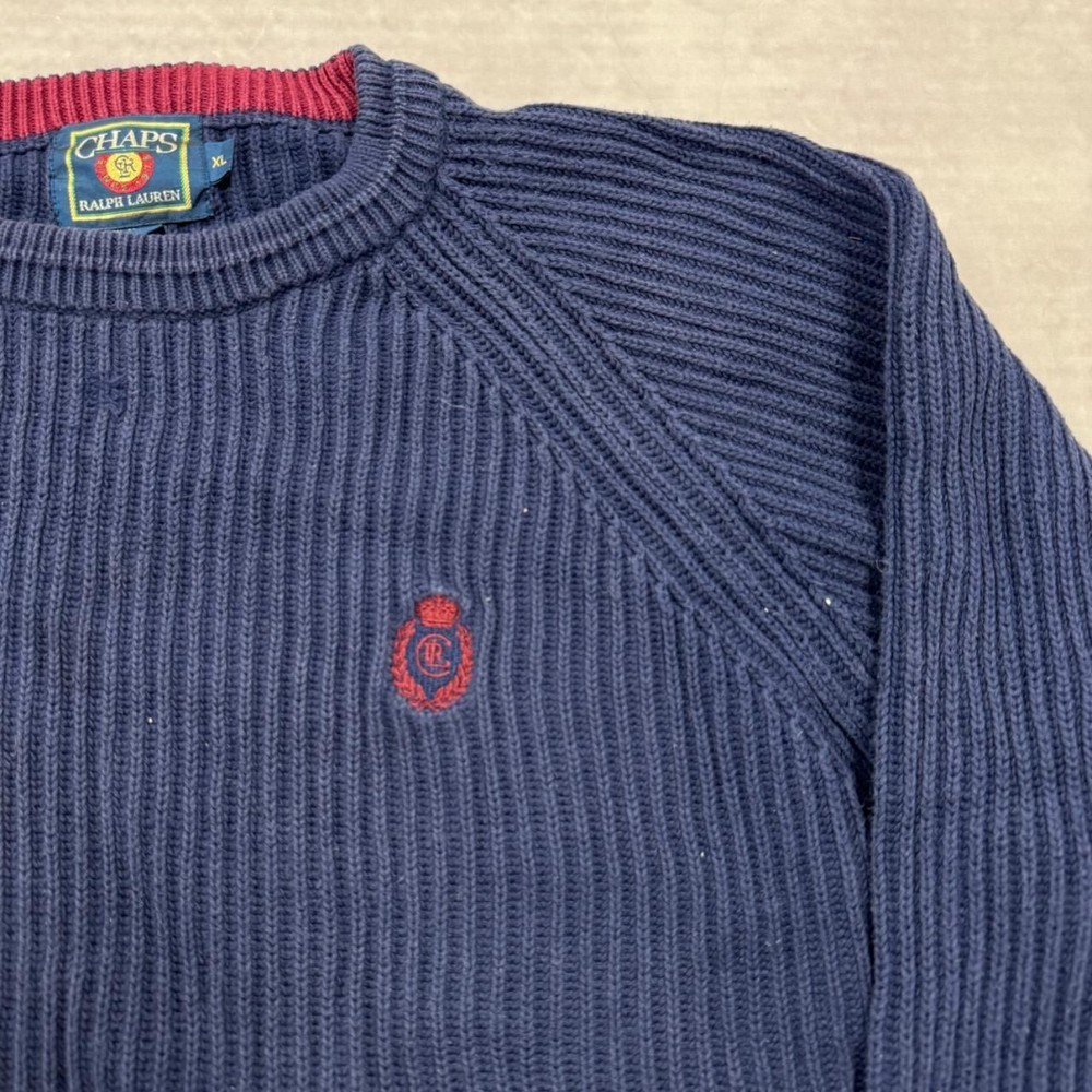 Vintage Chaps Knitted Jumper patterned pullover chunky knit sweater with Men's