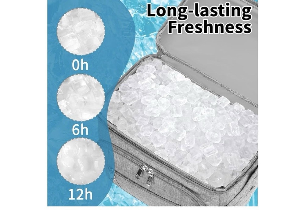 Cooler Backpack Insulated Backpack Cooler Leakproof Double Deck Cooler Bag Grey