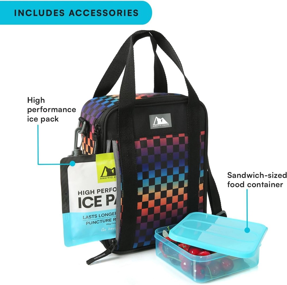 Lunch Box Combo W/ 210g Ice Pack & Sandwich Container Checkered