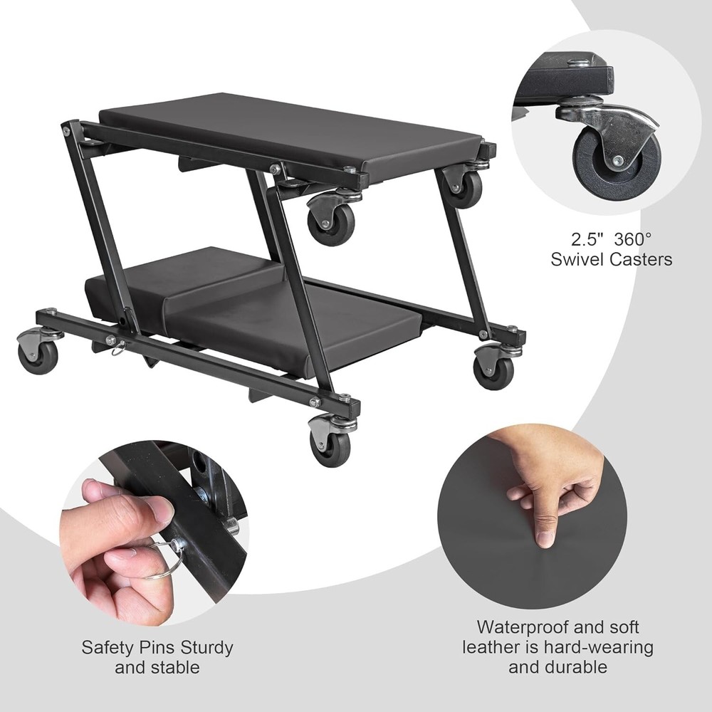 36" Foldable Automotive Creeper and Stool Combo for Comfortable Auto Repairs