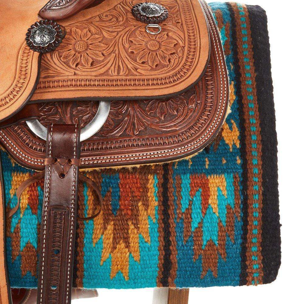 Mayatex Sand Hill Saddle Blanket Black/Ocean Blue/Rust 38x34