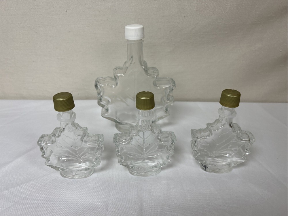 Clear Glass Bottles Leaf Shaped Set of 4