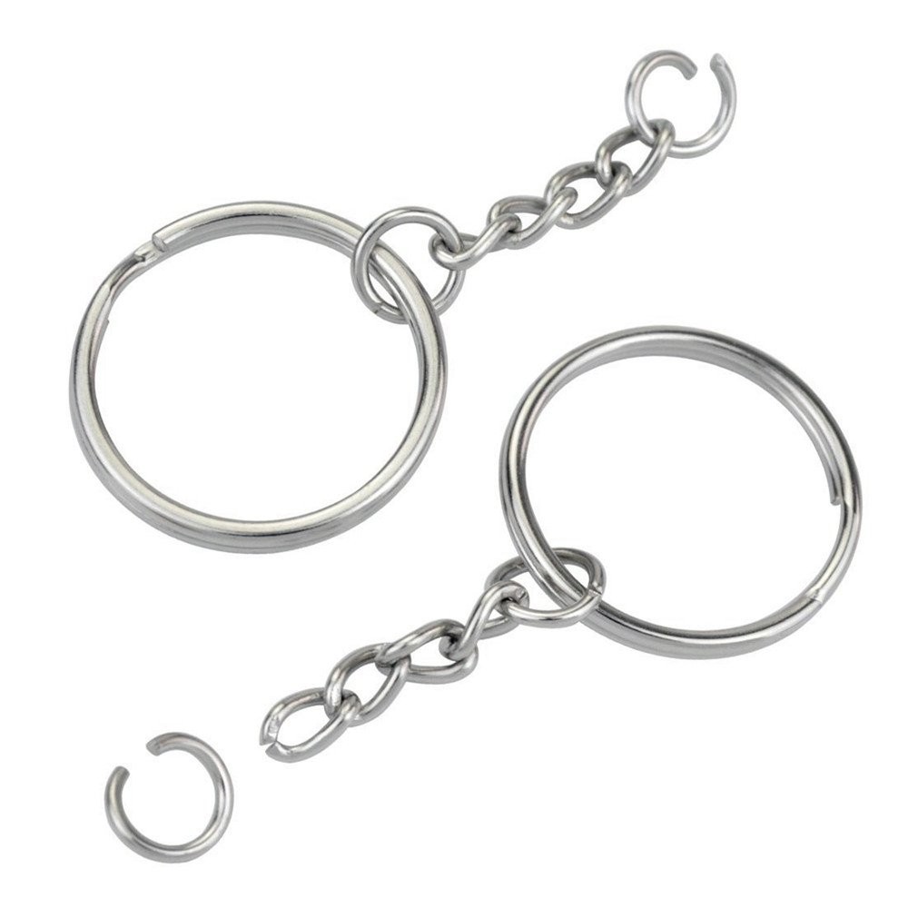 KINGFOREST 100PCS Split Key Ring Kit with Chains & Jump Rings 100PCS, Silver