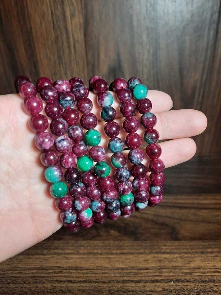Ruby and Zoisite Crystal Stone beaded bracelet