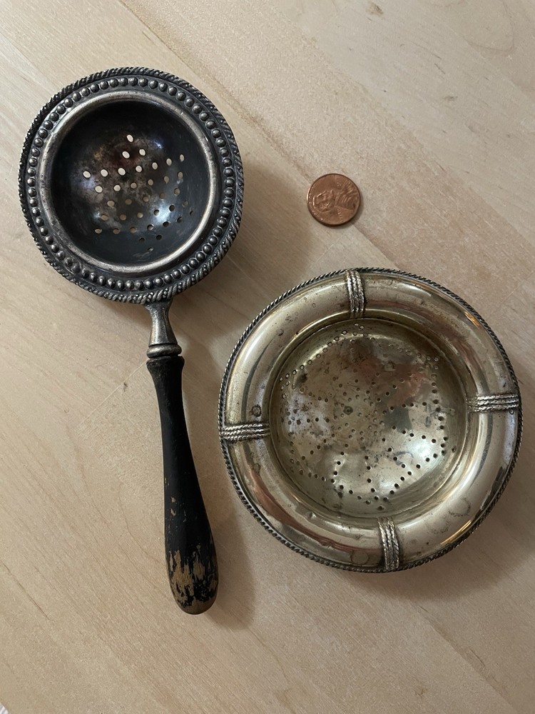 Two Vintage Silver Tea Strainers - Unknown Metal