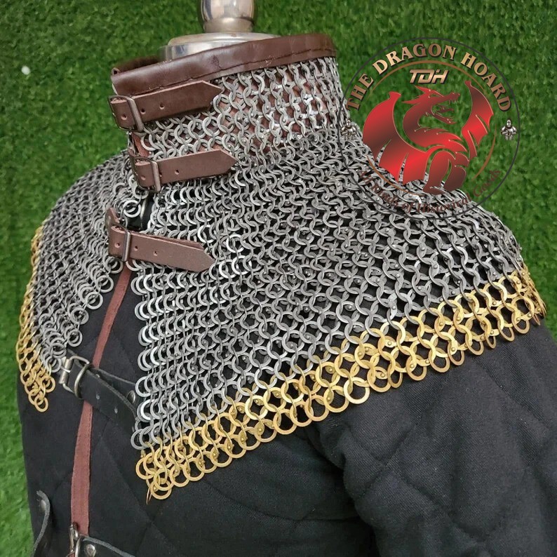 Chainmail Collar 9 MM Flat Riveted With Brass Ring Zig Zag Bishops Mantle