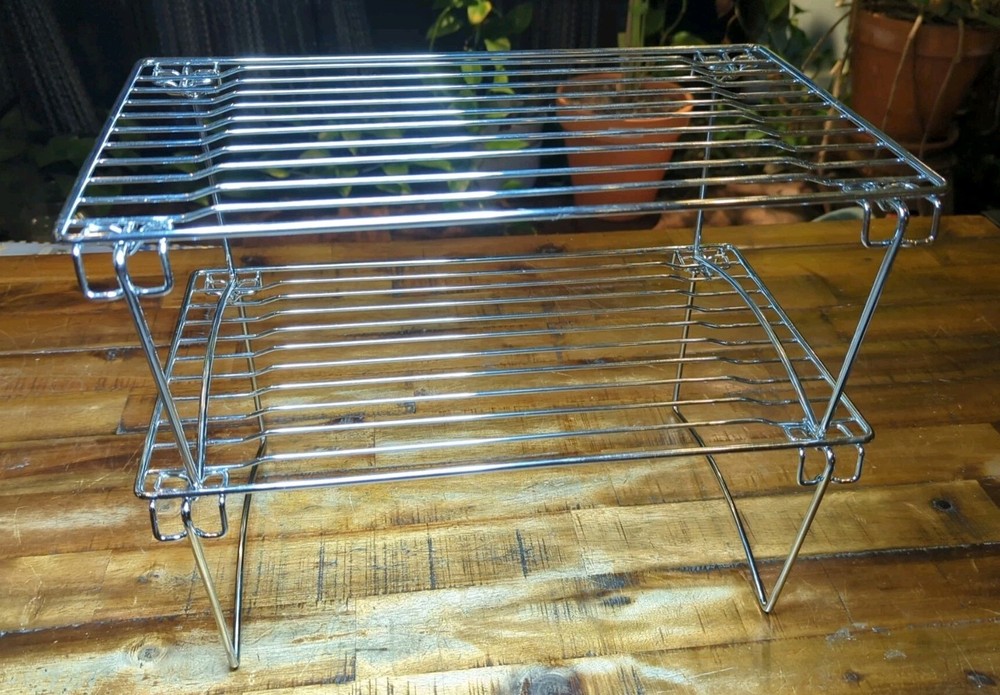 2 Folding Metal Kitchen Pantry Wire Organizer Shelfs
