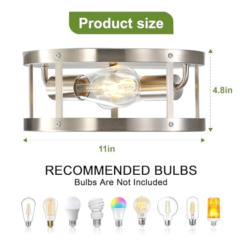 2-Light Industrial Flush Mount Ceiling Light Fixture,Brushed 2 Pack Silver