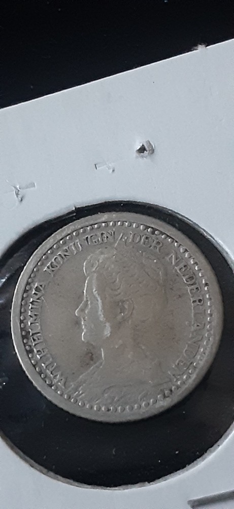 1921 Netherlands 10 Cent Silver Coin Queen Wilhelmina