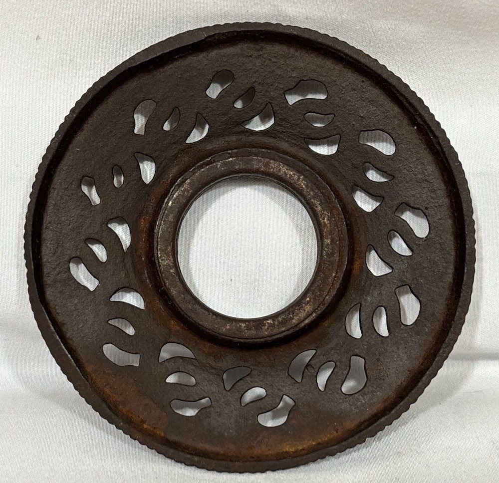 Antique Cast Iron Bobeche Socket Cover 4" Scroll Filigree Threaded Lighting Part
