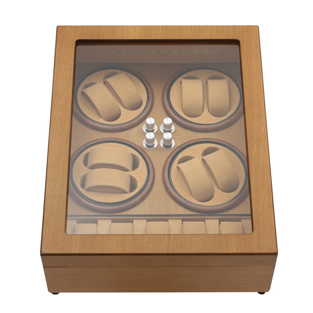 8+5 Pine Automatic Watch Winder Box With LED Light Storage Case 4 Winding Modes