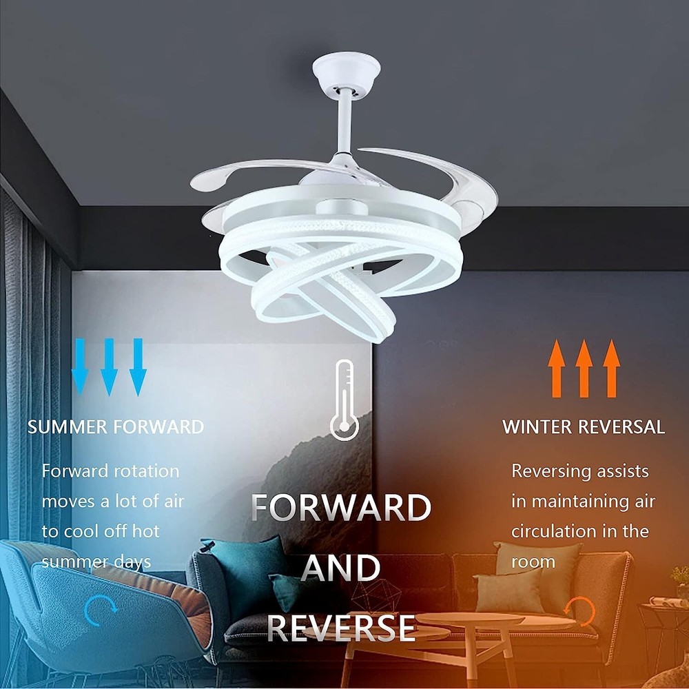 Modern Ceiling Fan with Light,42'' Smart Ceiling Fan with Remote Control, White