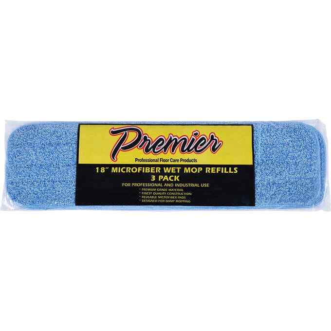 Premier 18" Microfiber Wet Mop Refill, Blue, 3 Count