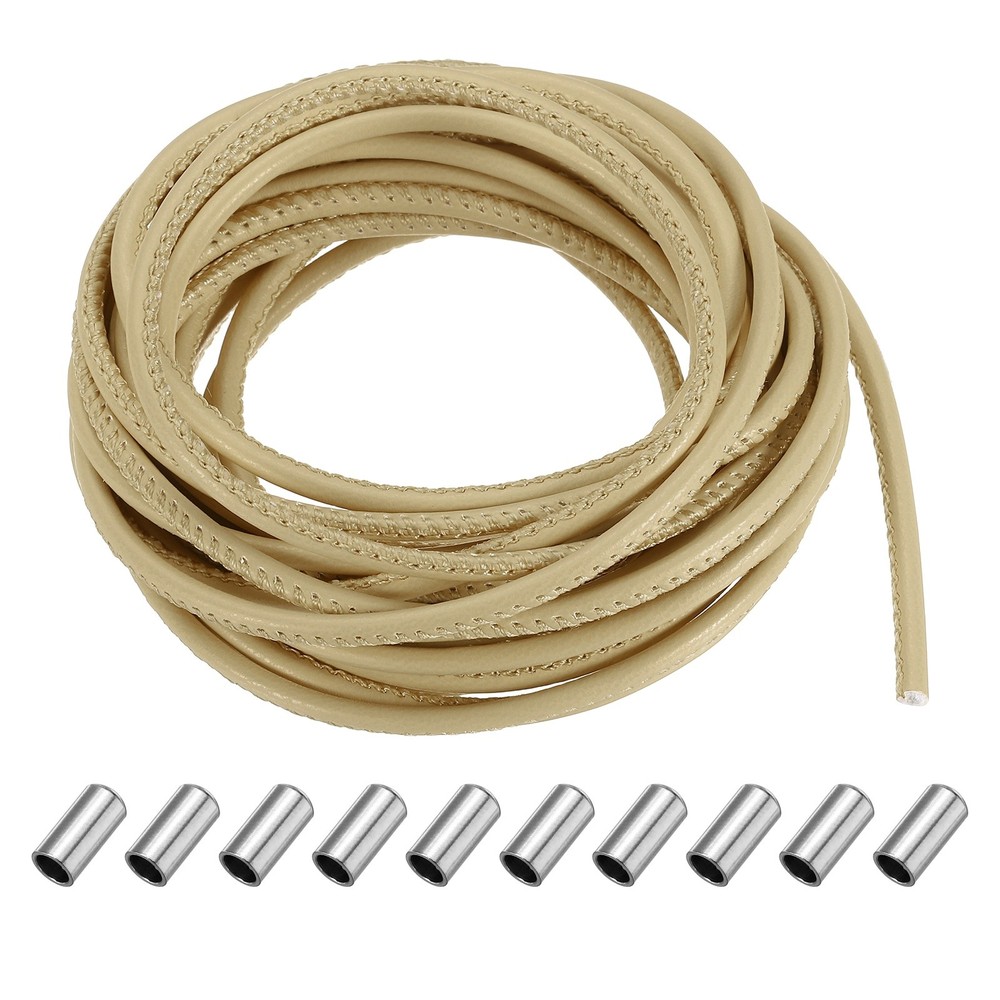 Round Leather Cord, Colored Leather String with Cord End Caps, Khaki