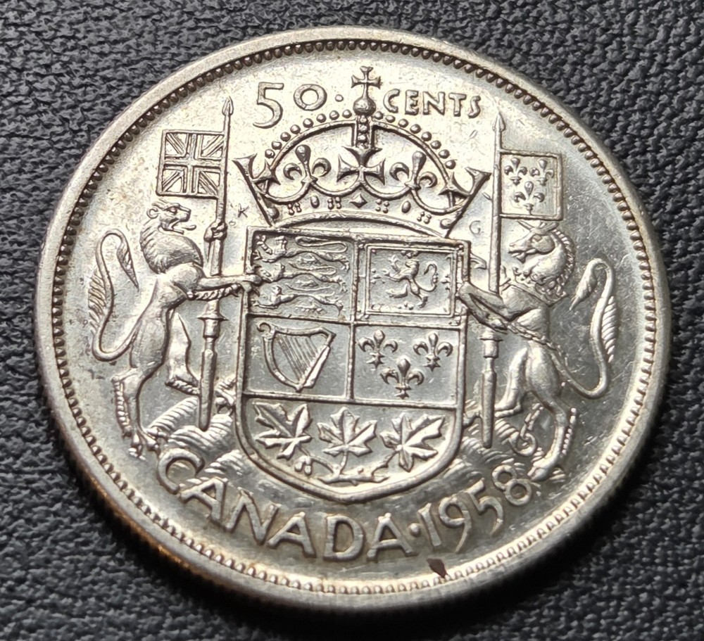 1958 Canada Silver 50-Cent Half Dollar Coin - 80% Silver