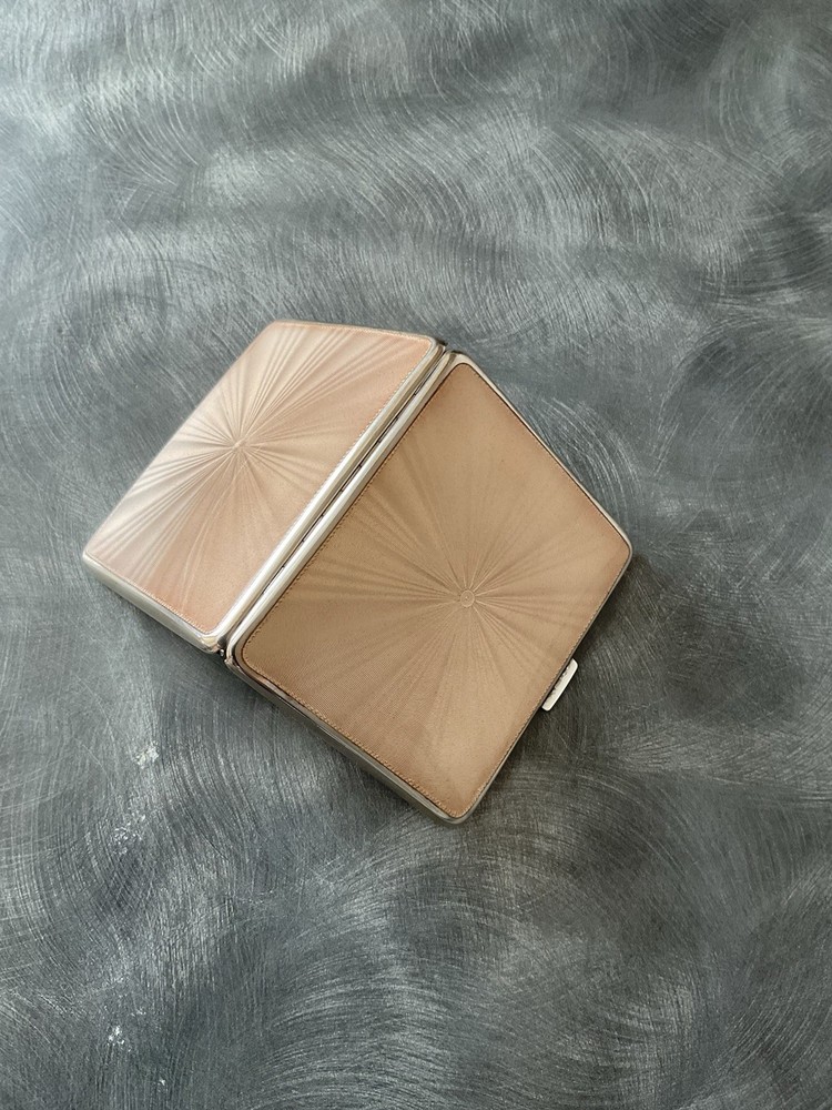 RARE SOLID SILVER DOUBLE SIDED ENAMEL CIGARETTE CASE MAPPIN & WEBB B’HAM 1937