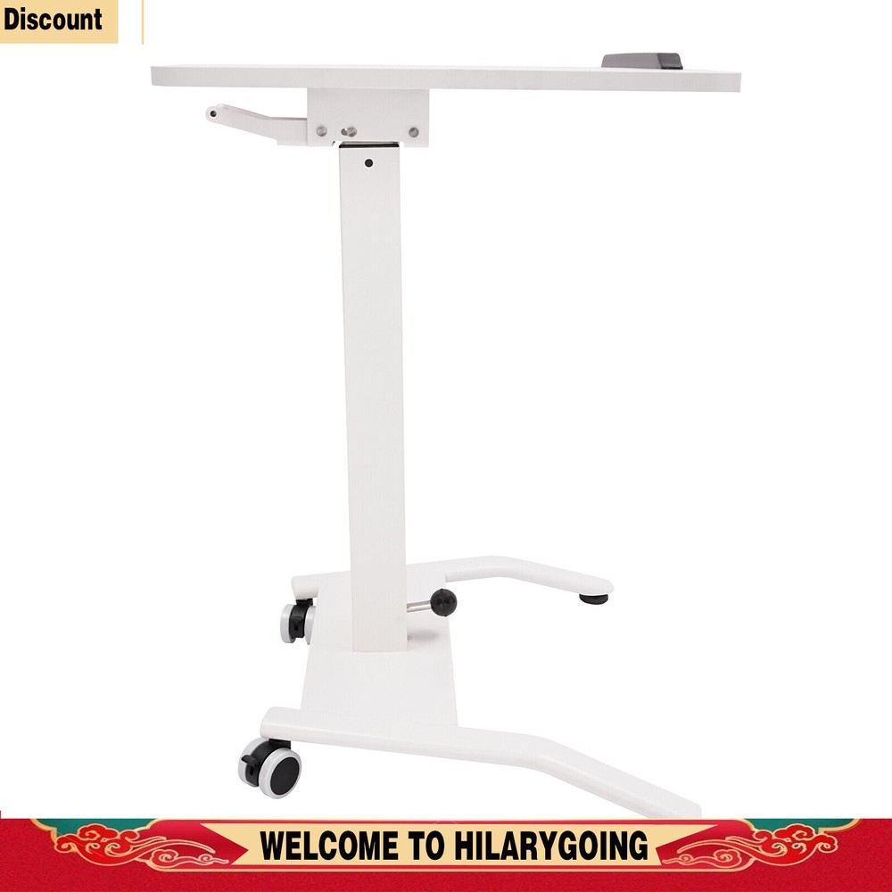 Adjustable 10°-30° Rolling Podium Desk Standing Lifting Computer Desk White