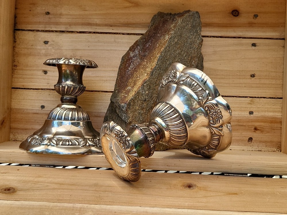 Godinger Ornate Pair Of Silverplate Candle Sticks