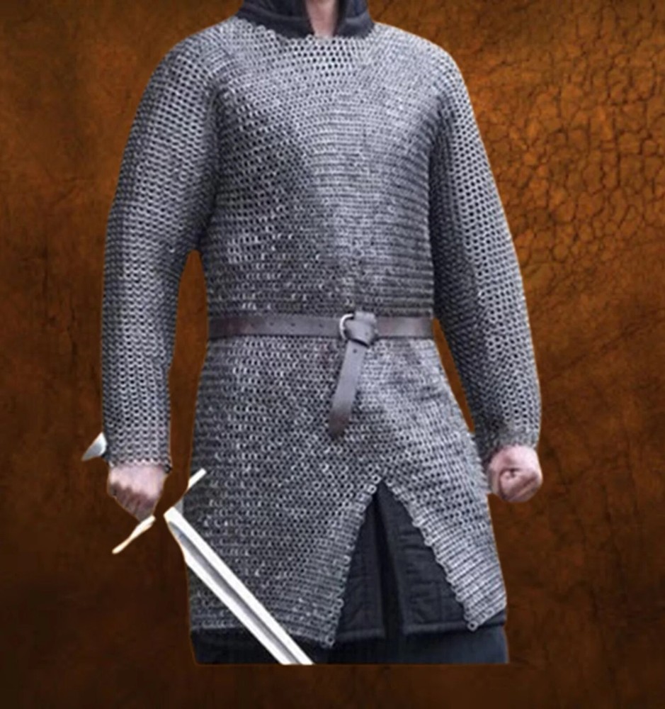 9mm Flat Riveted Chainmail Shirt | Full Sleeve Hauberk, Oiled