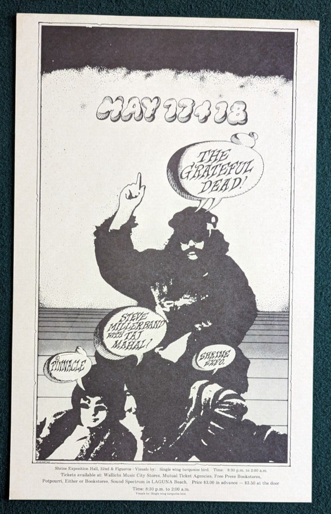 Rare Original 1968 Grateful Dead Shrine Exposition Hall 2nd Edition Handbill