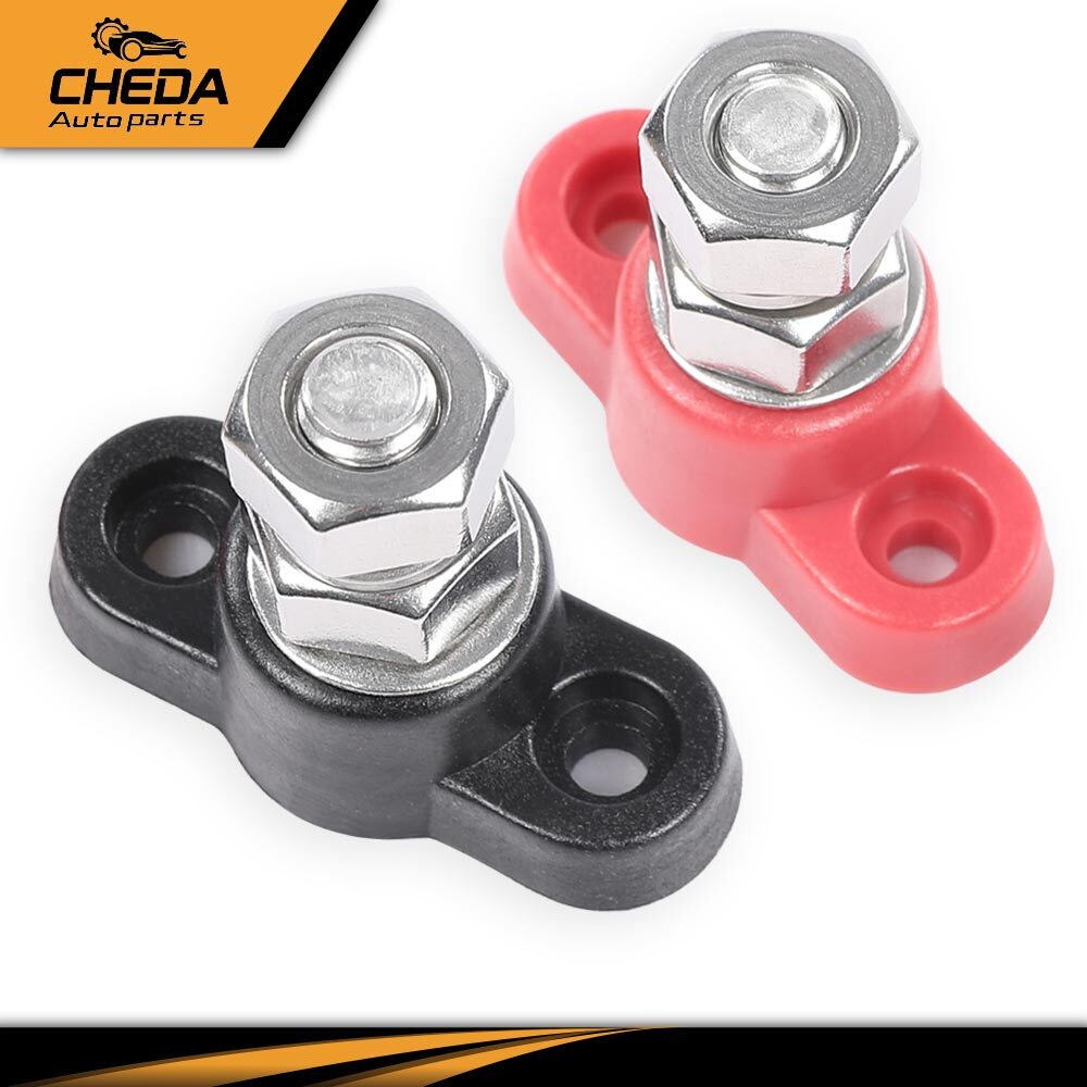 2Pcs Insulated Terminal Stud 3/8" Red & Black Junction Block Power Post Set