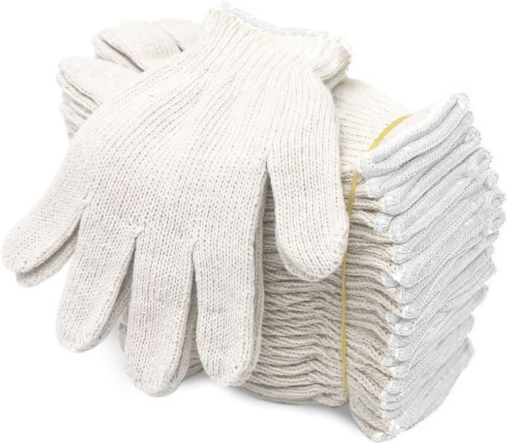 EvridWear Cotton Polyester String Knit Work Gloves Without Dots, 12 Pairs