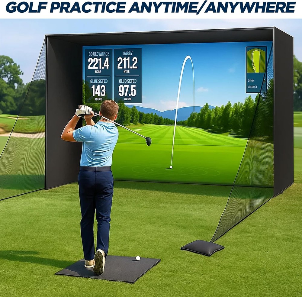 Golf Simulator Enclosure with HD Impact Screen 10 x 8ft Hitting Net for Training