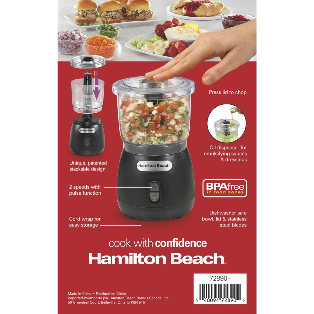 Hamilton Beach Stack & Press 2 Speed Food Chopper & Mini Food Processor