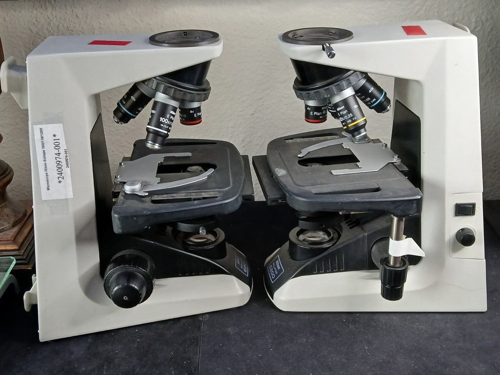 (2) Nikon Eclipse E200 Microscopes & E Plan 4 10 40 100X Oil Sets (No Heads)