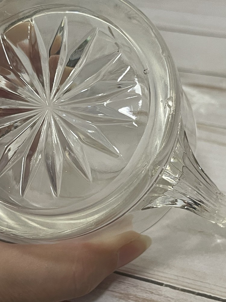 VTG Clear Etched Glass-Atomic Starburst Pattern Open Creamer & Sugar Set