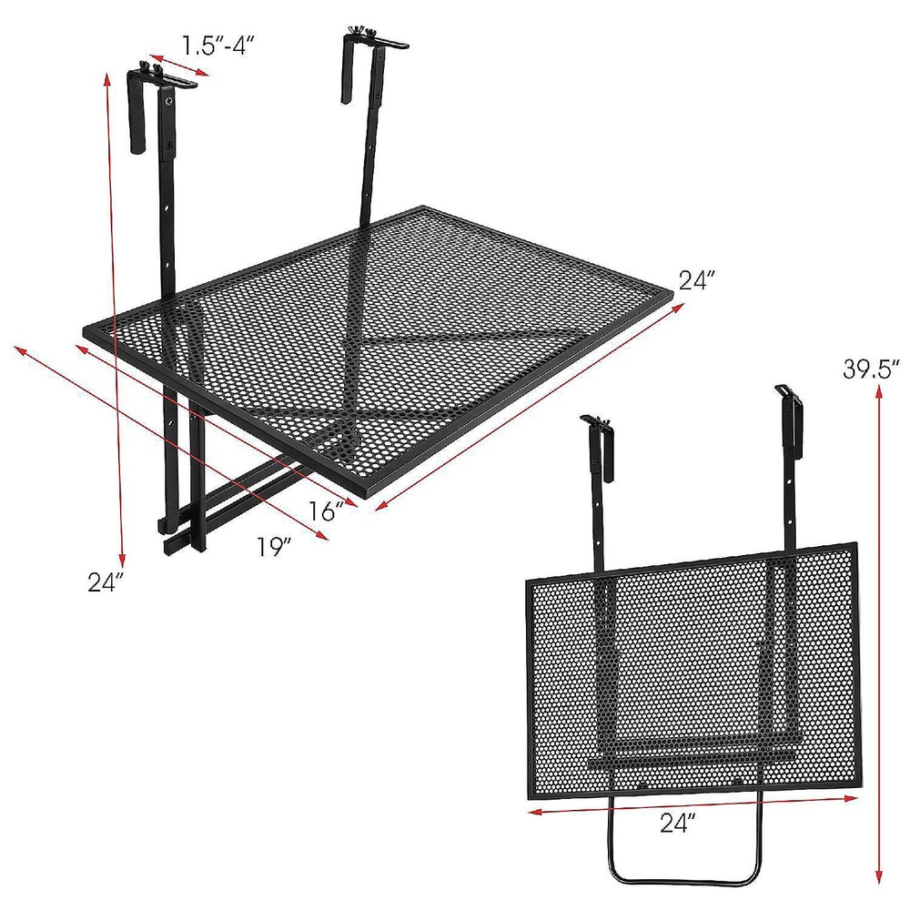 Costway Folding Adjustable Hanging Balcony Railing Table – Black