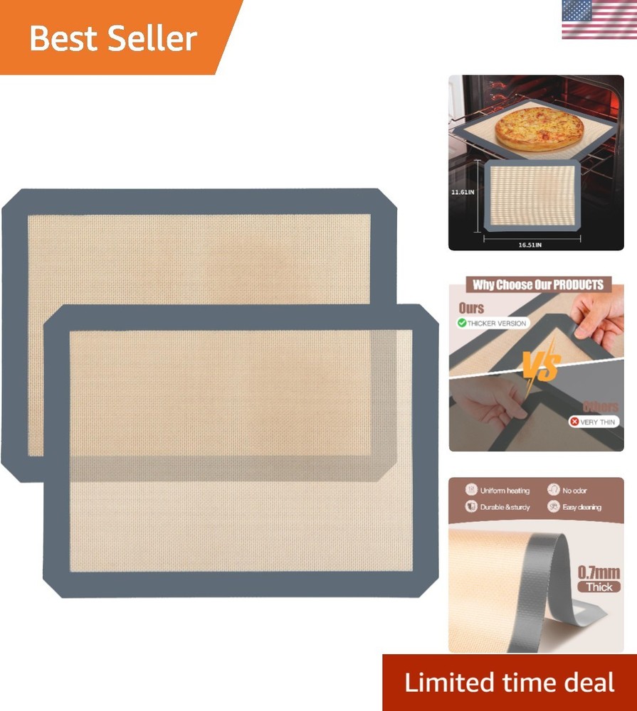 0.7mm Thick Silicone Baking Mats - Non-Slip & Multi-Purpose (2 Pack)