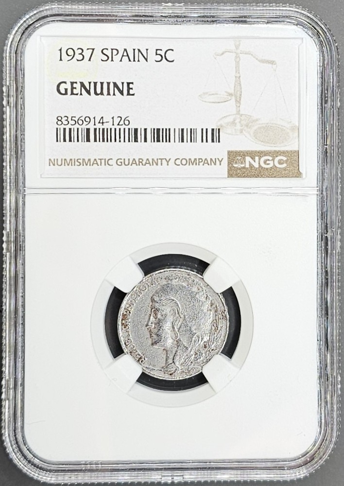 1937 Spain 5 Centimos NGC Genuine