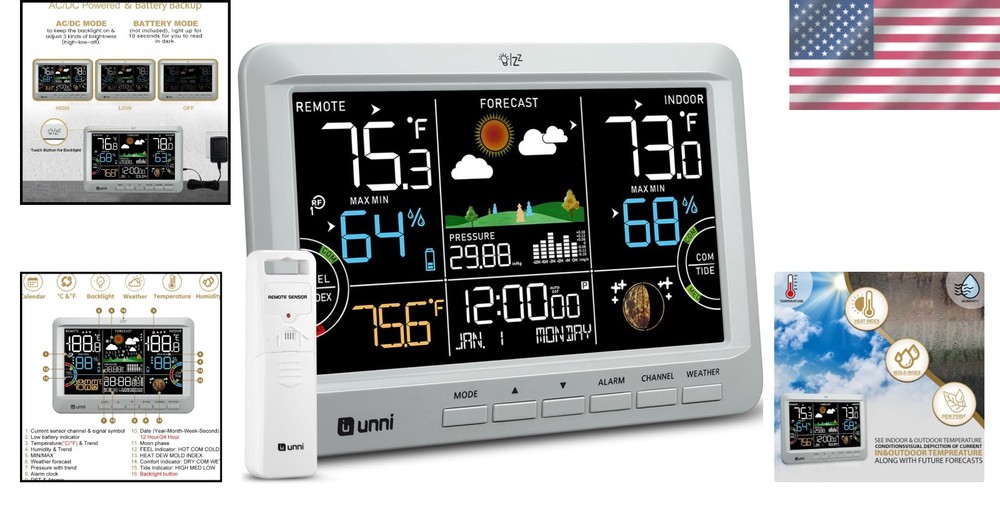 Compact Atomic Clock Weather Station with 330ft Wireless Range and Easy Setup