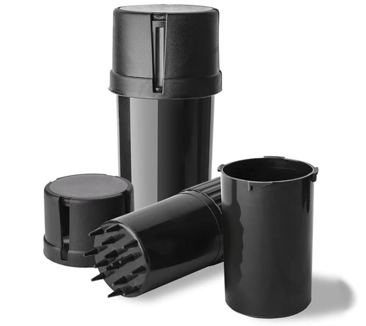 Pre-roll cigarette case and tobacco grinder container (black)