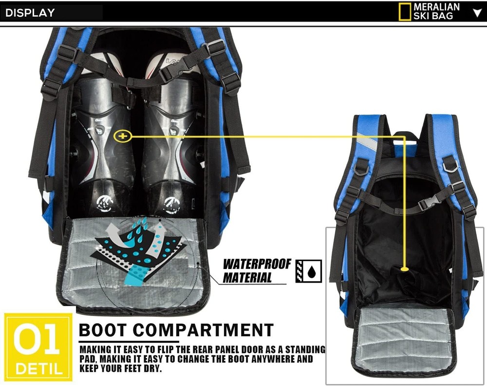 Ski Boot Bag - 50L Ski Boot Travel Backpack Waterproof Snowboard Boot Backpac...