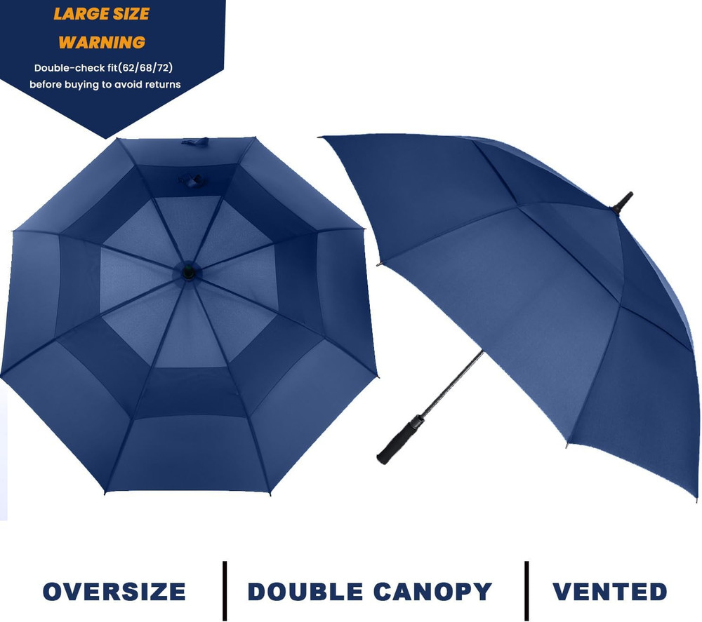 Large 54/62/68/72 Inch Golf Umbrella, Oversize Double Canopy, Automatic Open