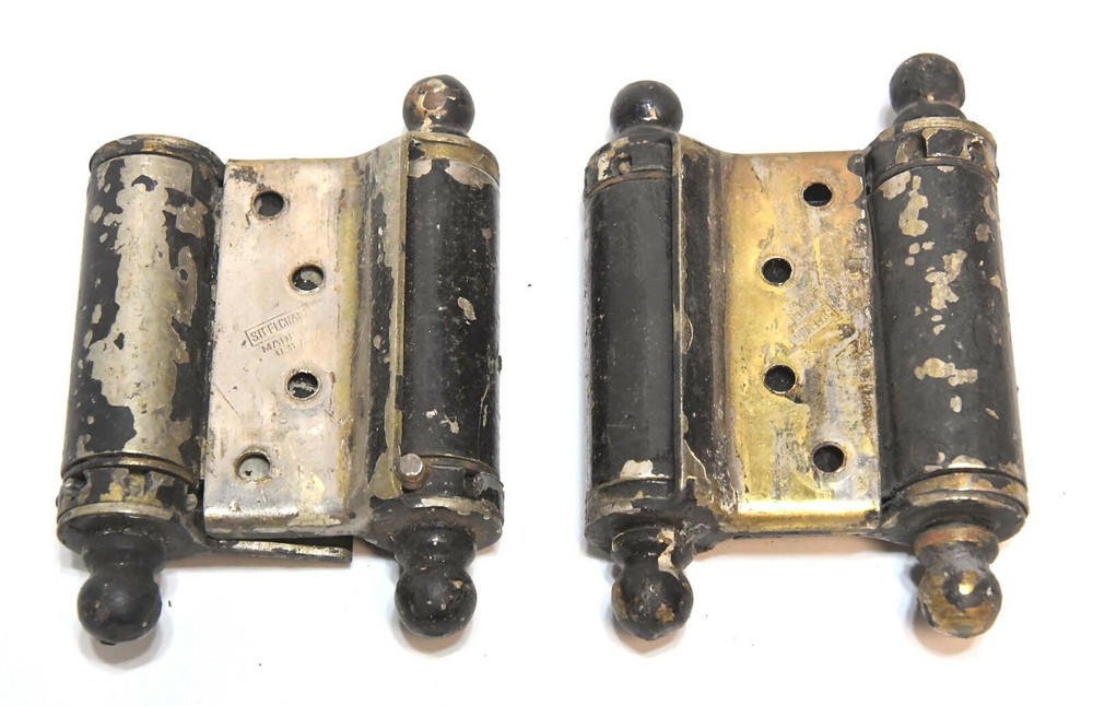 2 VINTAGE DOUBLE SPRING HINGES CANNONBALL TIP PIN HINGES
