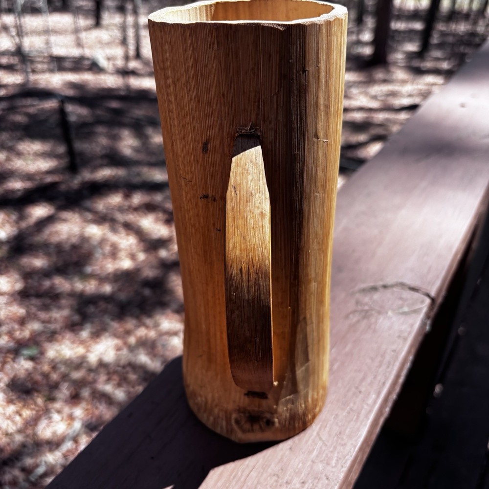 Primitive Handmade Bamboo Pitcher With Handle