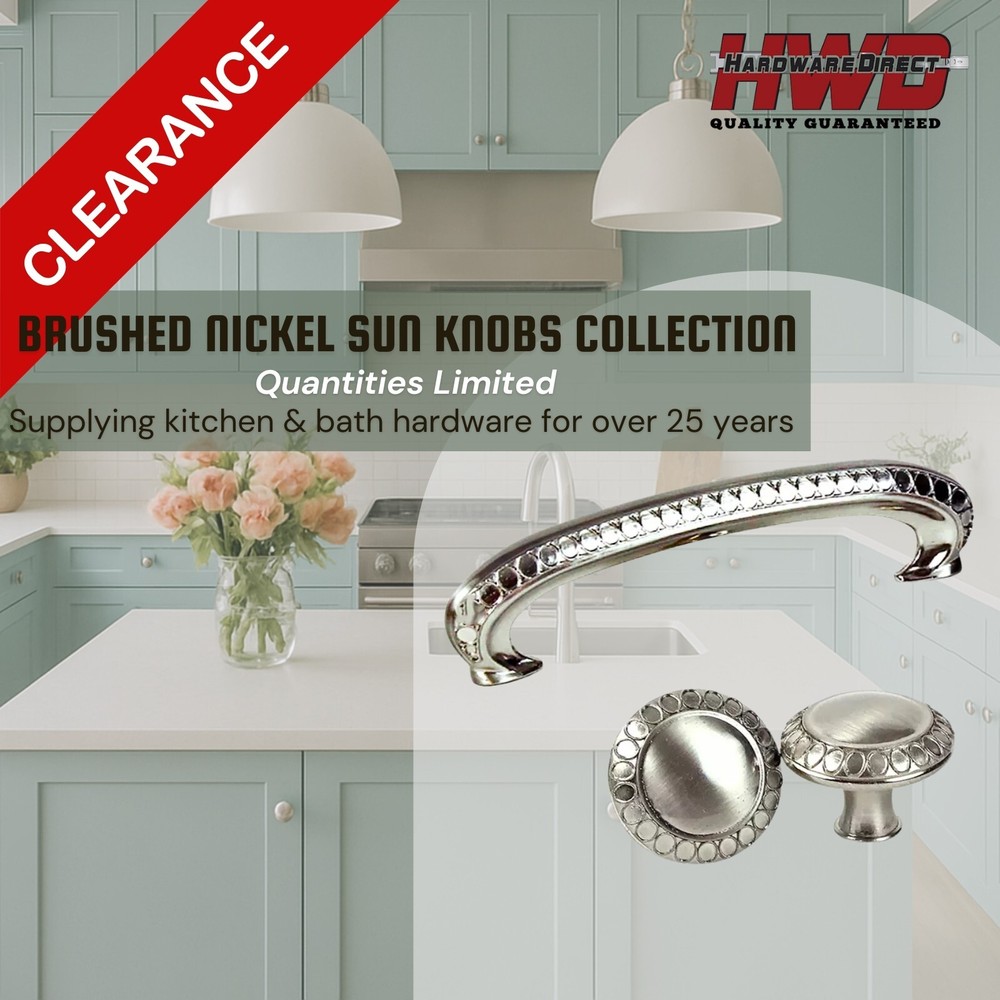 CLEARANCE Sun Style Pull Handle or Knob *Brushed Nickel* Kitchen Bath Cabinet