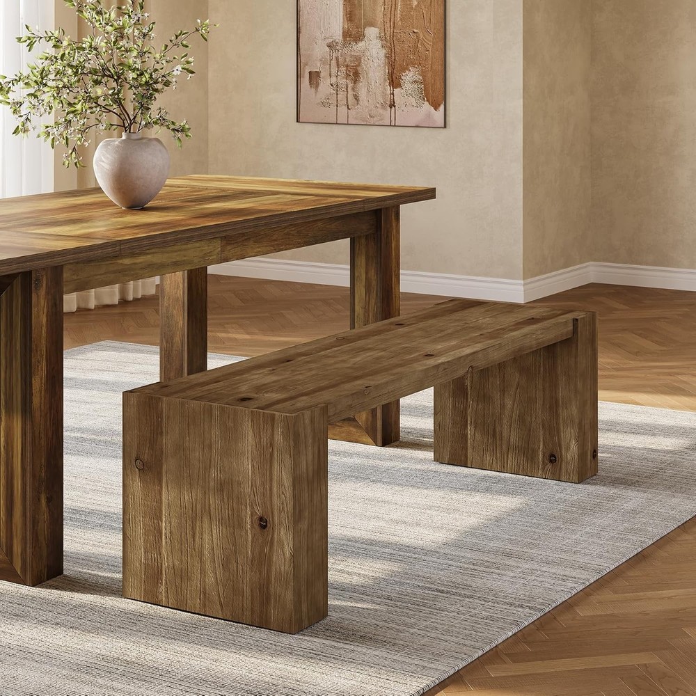 59" Solid Wood Dining Bench Long Indoor Kitchen Table Bench Seat for Dining Room