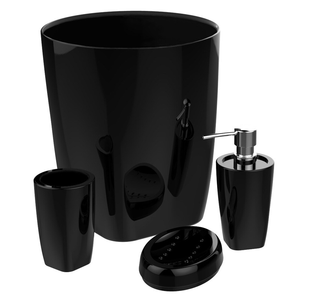 4-piece Modern Bathroom Heavy Base Acrylic Plastic Bath Accessory Set Black