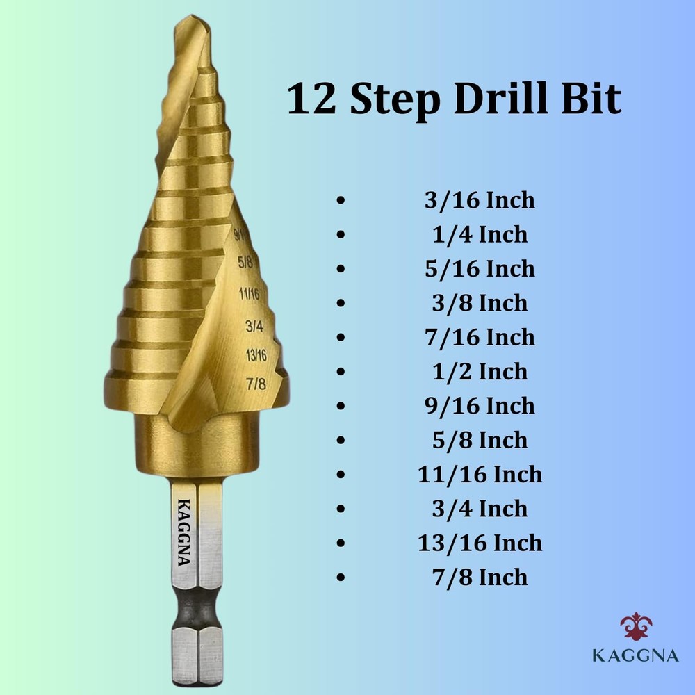 KAGGNA Step Drill Bit Set, Titanium Coated Bits, 3 Pcs, Spiral Grooved...