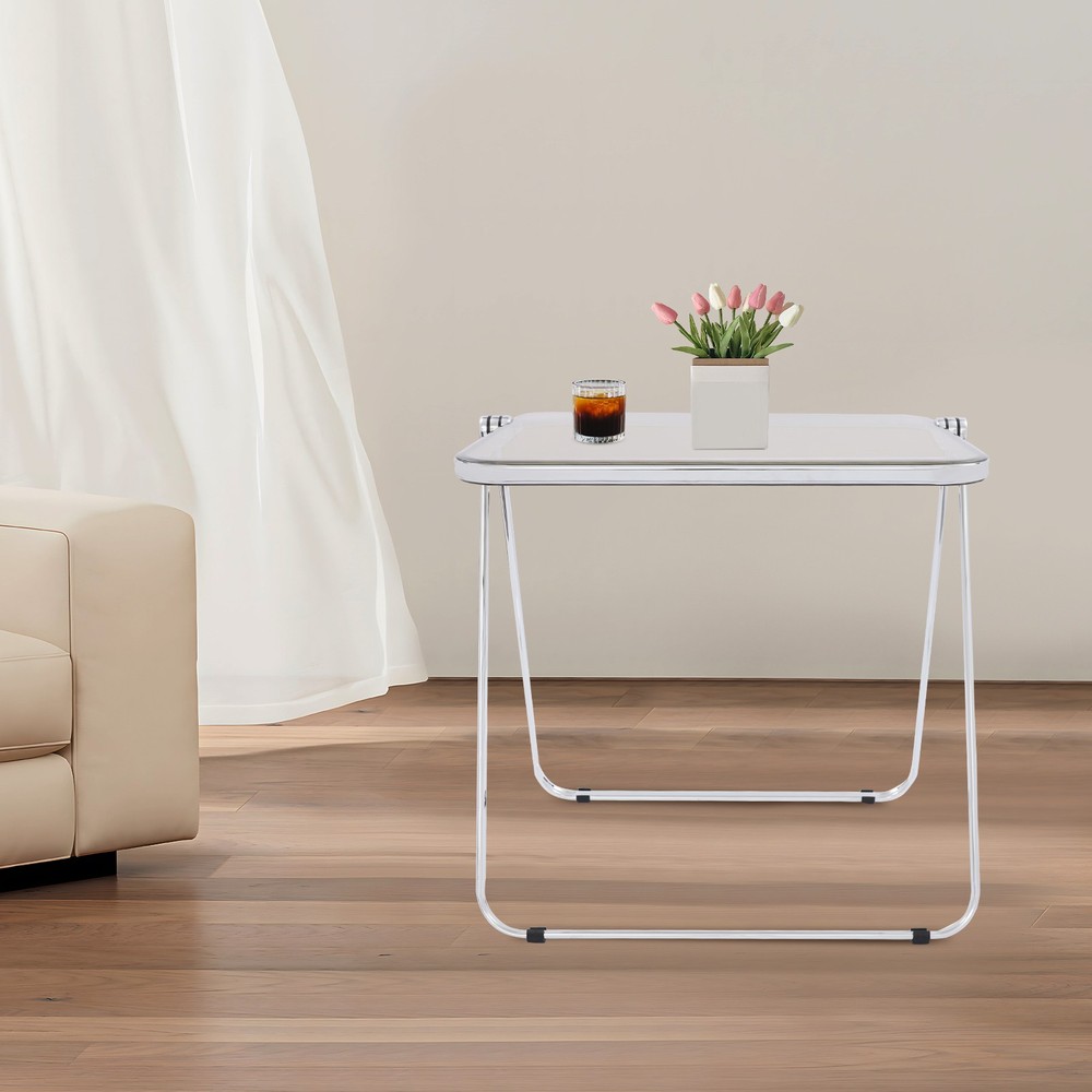 Clear Foldable Side Table, Tiny Desk for Home Office, Small Computer Desk