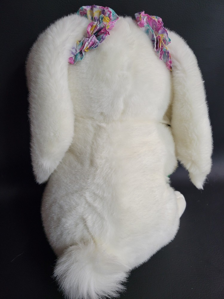 Large 18" Plush White Lop Eared Easter Bunny Rabbit Holding Spring Flower