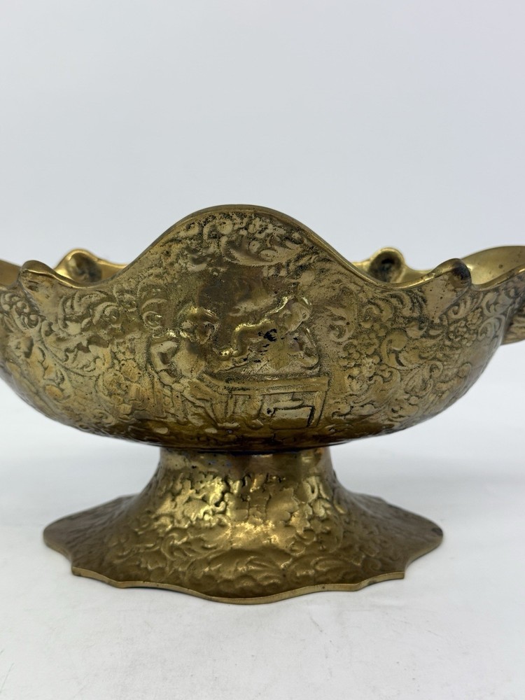Vintage Solid Brass Centerpiece Planter Eagle Head Handles Decorative Bowl